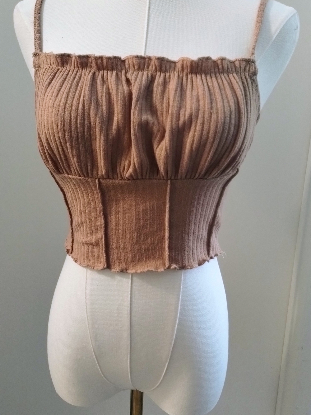 Brown Ribbed Cropped Tank Top
